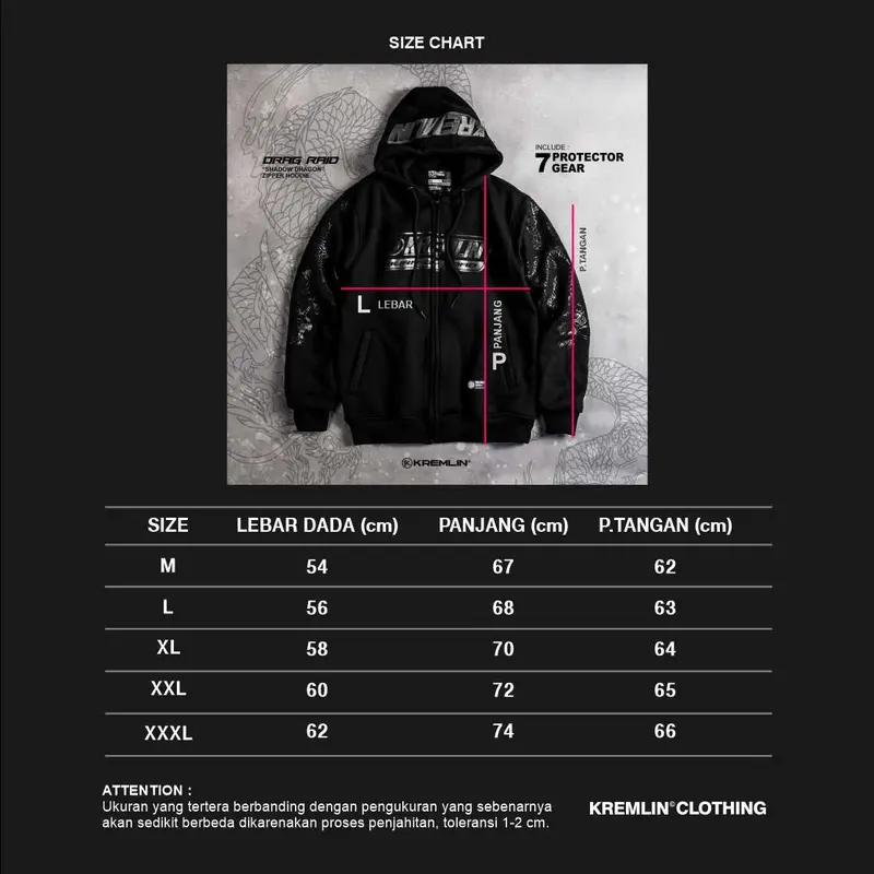 KREMLIN - Zipper Hoodie Bikers with 7-set Protector gear  - DRAGRAID 8