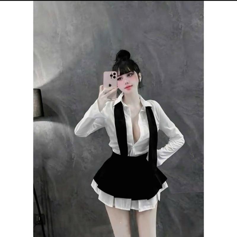 Áo sơ mi Lụa Kèm cavat Phối Chân váy Xê s Li viền Lụa xoè size 40-54kg 3