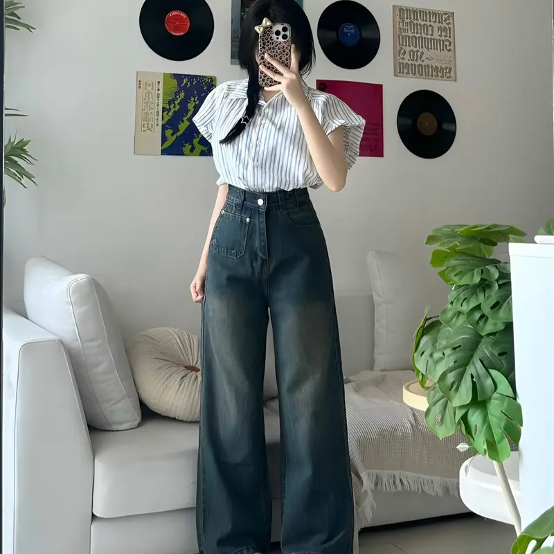 Quần jeans suông nấm phối túi RETRO 92-95cm (MS532)