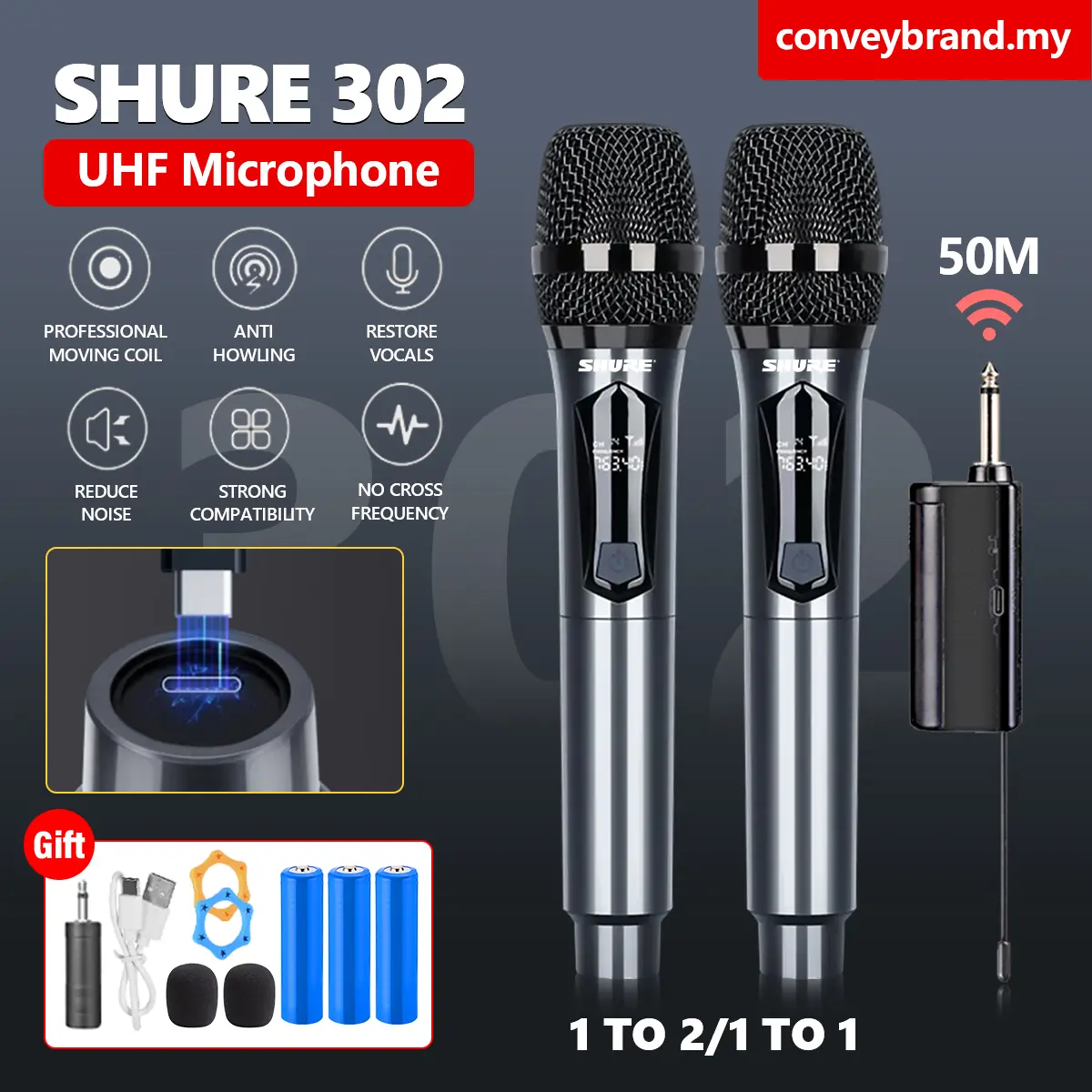 Mikrofon Tanpa Wayar Dual Cordless SHUER Mikrofon Tanpa Wayar Jarak Penerimaan 50M Dengan Pengecasan Semula Sesuai Untuk Karaoke, Perkahwinan, DJ, Parti, Ceramah, Gereja, Kelas Karaoke Mic Microphone Wireless Microphone Wireless Alloy Audio Bluetooth