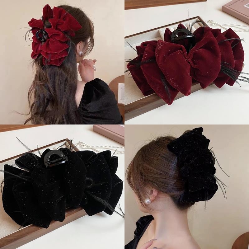 Kẹp Tóc Lông Vũ Nhung, Cầm Tay Lớn, Mềm Mại Và Tinh Tế, Thiết Kế Nơ Đám Mây, Thích Hợp Cho Mùa Thu Và Mùa Đông, Kẹp Cá Mập, Dành Cho Nữ