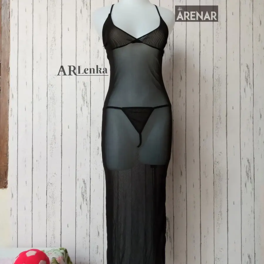 ARENAR SKA45 Baju Longdress Hitam - Baju Tidur Tipis Transparan Wanita - Gaun Malam Wanita Panjang Spandex