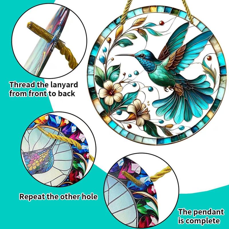Product Introduction of Hummingbird Design Hanging Decor, 1 Count Bohemian Style Round Hanging Ornament, Decorative Pendant for Home Living Room Bedroom Garden, Hangable 5