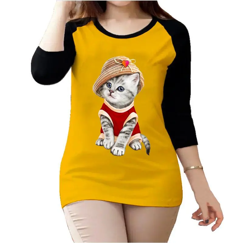 Mareebelikaos.id - Kaos Atasan Wanita Motif Kucing Topi Lengan 3/4 Raglan Baju  Premium Sablon Custom Digital Printing Santai Dewasa Cewek 1