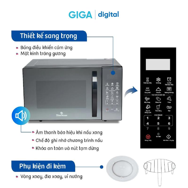 Lò Vi Sóng Có Nướng BlueStone MOB-7833 25 Lít 1450W - Thiết bị gia dụng, 8 chế độ tự động, nấu nhanh, hâm nóng, rã đông, nướng, nướng kết hợp vi sóng 4