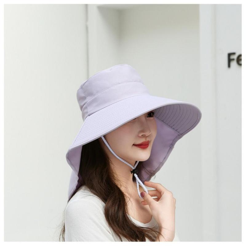 Product Introduction of 2024 Fashion Outdoor Fisherman Hat Wide Brim Shawl Neck Protection Women Summer Hat Fishing Hiking Sun Visors Sunscreen Ponytail Cap 12