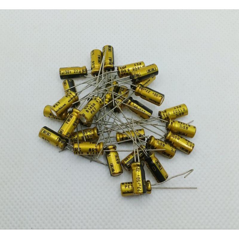 10 Stück Nichicon Elko Axial 22µF / 50V, 6,3x12mm – TVX1H220MAD, Made In Japan
