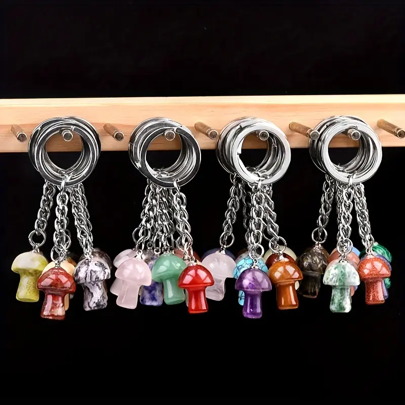 10pcs Natural Stone Mushroom Keychain Bag Pendant Small Gift 5