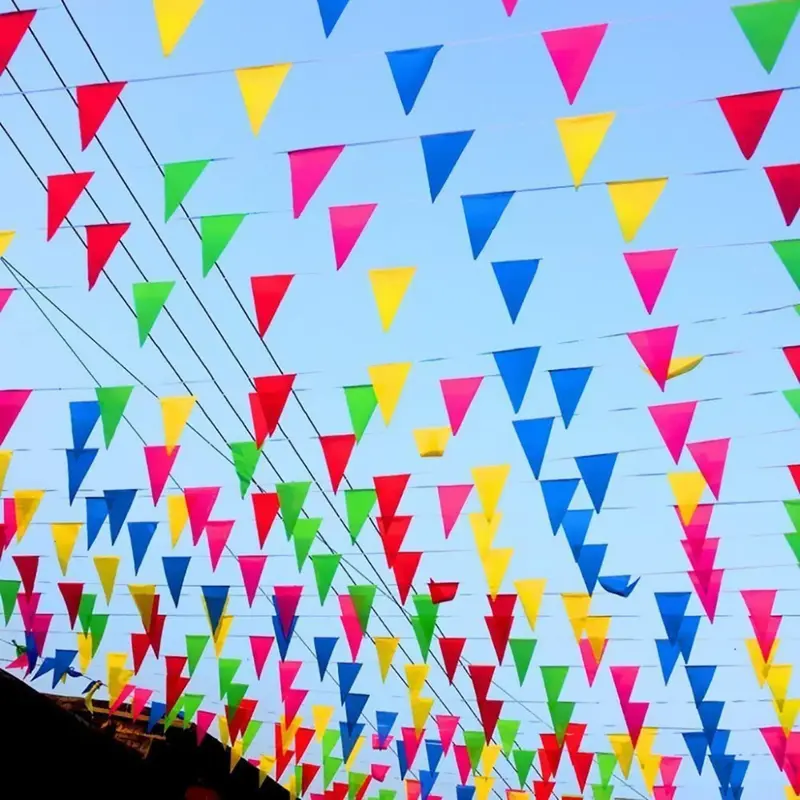150PCS 80M Warna Warni Bendera Kain Segitiga dekorasi pesta  bunting flag Bendera Hias Festival Bendera Segitiga 2