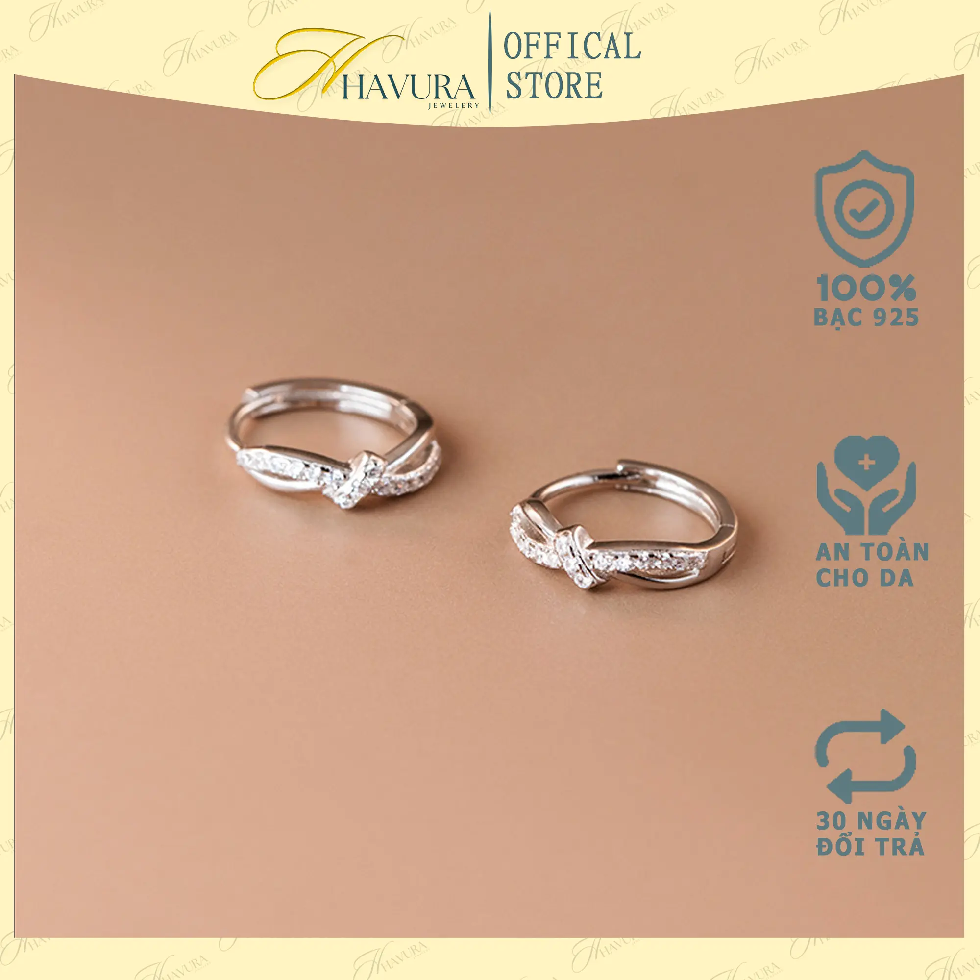 Bông tai nữ HAVURA, khuyên tai nữ bạc 925 - thiết kế nơ đính đá thời trang M359868