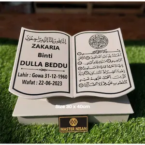 Batu Nisan Makam Granit Plus Dudukan Ukuran Besar 30x40 Putih Cream