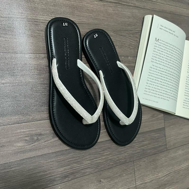 DÉP NỮ HOÀNG THỊ_dép lê xỏ ngón nhiều màu da mờ quai đính đá - dép đi biển- dép mùa hè- dép bệt nữ 2025 7