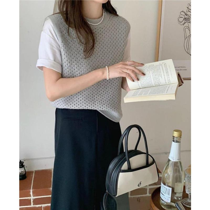 Product Introduction of Áo Len Nữ, Áo Vest Rỗng Màu Trơn, Đa Năng, Dệt Kim, Đơn Giản, Mỏng, Cổ Chữ O, Thời Trang Retro, Dáng Rộng, Ulzzang, Streetwear 11