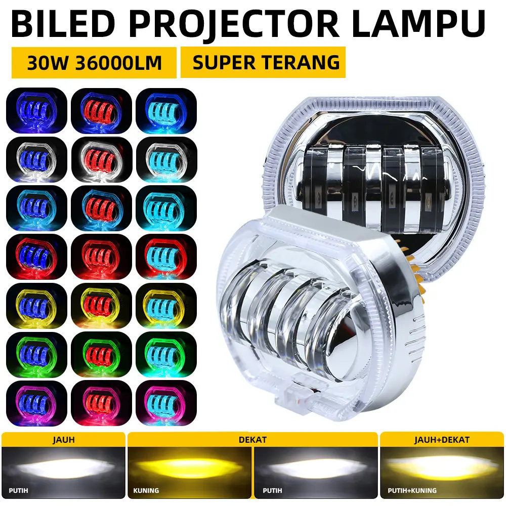 Lampu Biled Tembak LED Projie Biled + Shroud 4.5inc 8D 4 Lensa Dengan Devil Eye Original Super Terang High Low 45Watt DC12V-85V