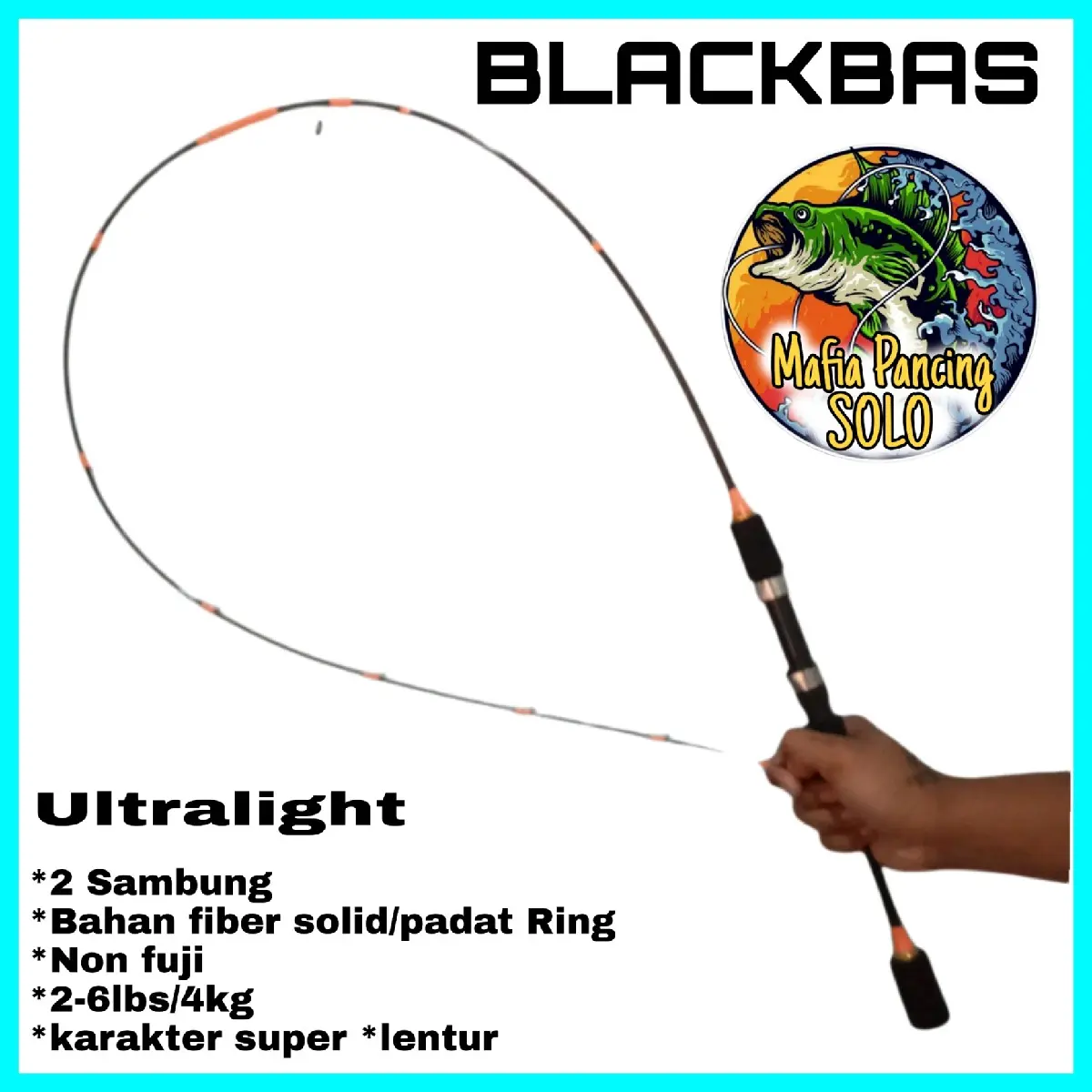 Joran Ultralight Pancing AJIRO BLACKBASS 150 165 185 198 cm Super Lentur Fiber Solid Murah COD