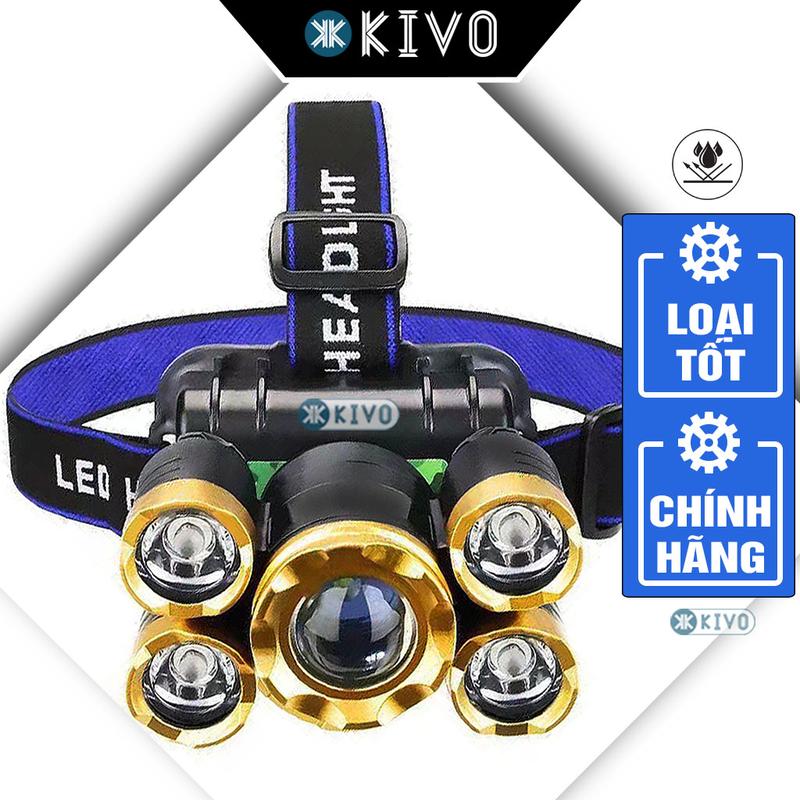 Đèn Đội Đầu 5 Mắt Siêu Sáng Cao Cấp Chống Nước- Đèn Led Đội Đầu Chiếu Xa, Pin Trâu Kèm Dây Sạc KIVO