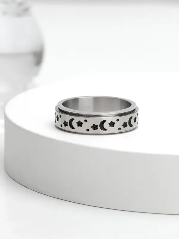 Unisex Street Trend Star & Moon Graphic Rotating Ring, Vintage Trendy Anxiety Ring, Chic Jewelry As Gift for Boyfriend & Girlfriend, Valentine's Day, Gift 4