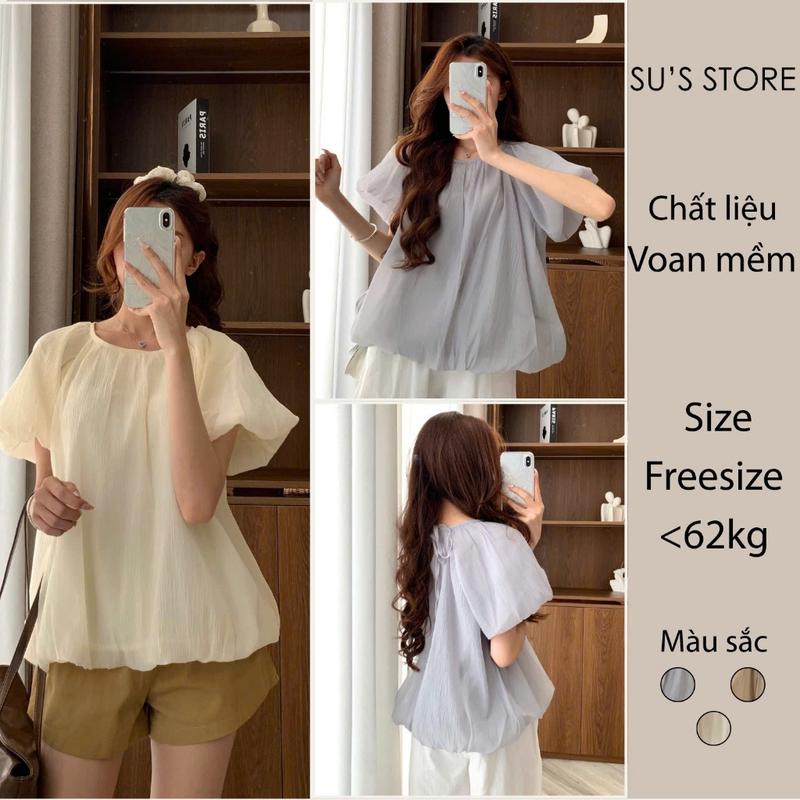 Áo Babydoll Dáng Bí Tay Bồng Nơ Sau Susstore A3075 Thời Trang Nữ