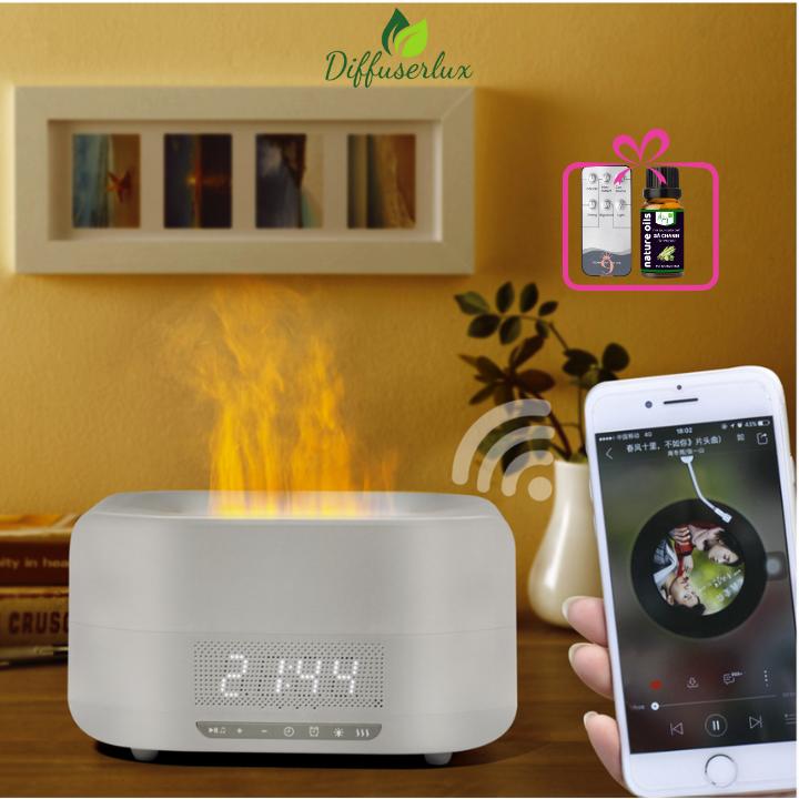 Máy xông tinh dầu Loa Bluetooth hiệu ứng ngọn lửa kiêm đồng hồ để bàn 400ml tạo độ ẩm phòng điều hòa Phun Sương Máy Khuếch Tán Tinh Dầu Phun Tinh Dầu