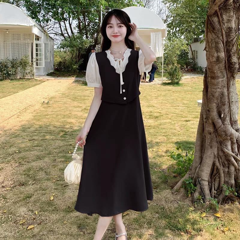 Thời Trang Bigsize Set Váy Áo Dự Tiệc Vải Cotton Lạnh 50 - 100Kg Dễ Thương Nữ Dress Đen Women - A.1158 4