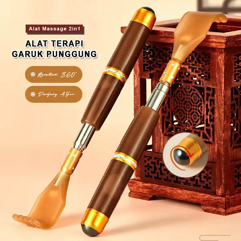 Garuk Punggung Besi Stainless Steel/ Alat Garuk Punggung+Message Roll On Besi / Alat Penggaruk Punggung Tangan Adjustabel