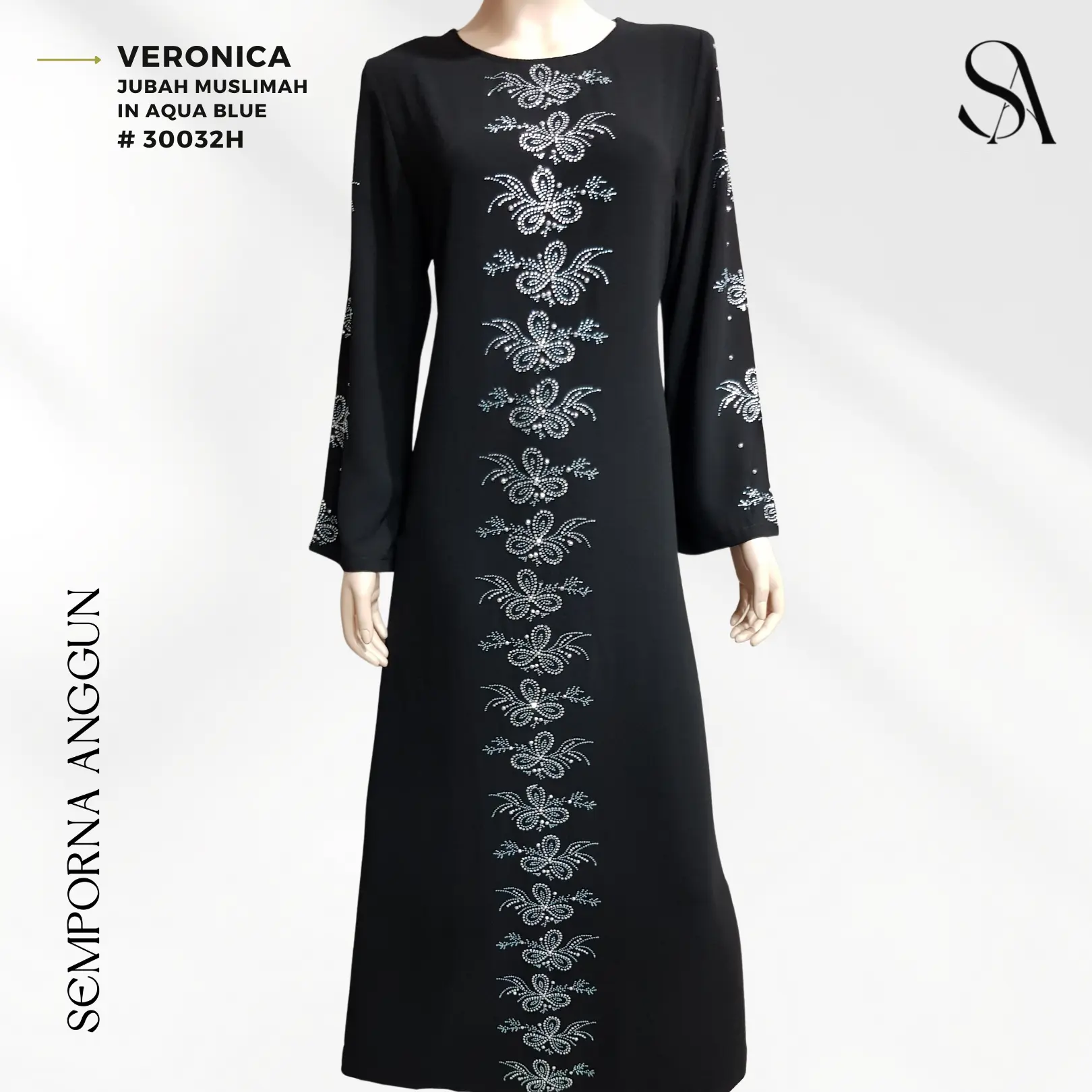 JUBAH MUSLIMAH Hitam - Bermanik, 12 warna | VERONICA #30032h