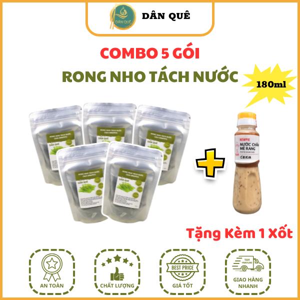 Combo 5 gói rong tách nước Dân Quê ( 100gr x 5), Tặng kèm xốt mè rang 180ml Rong Biển Snack Ăn Vặt nhotach