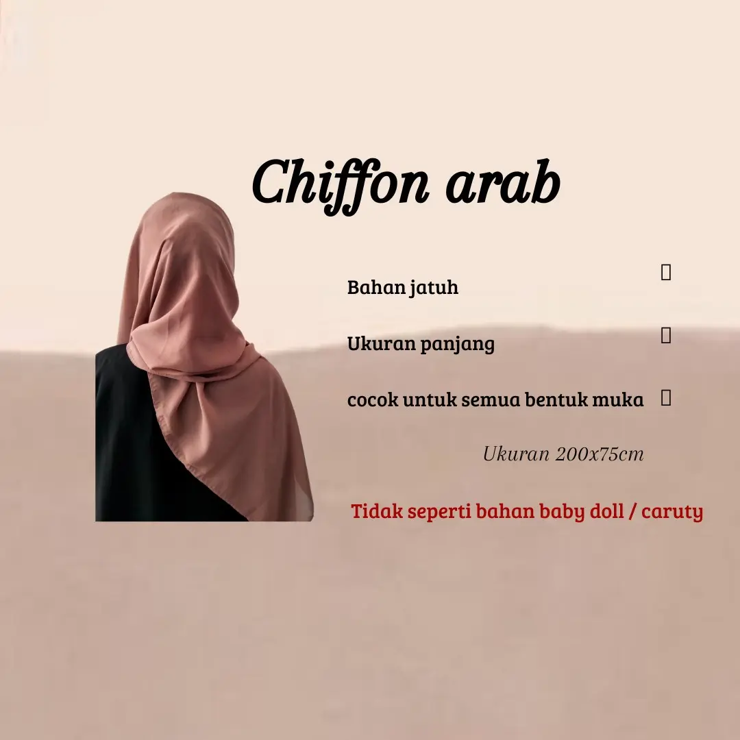 Pashmina basic / Hijab basic berbahan sifon arab / Chiffon arab Ukuran 200x75cm ( TIDAK SEPERTI BAHAN BABY DOLL, CERUTY, ATAU HEAVY CHIFFON DAN TERAWANG)