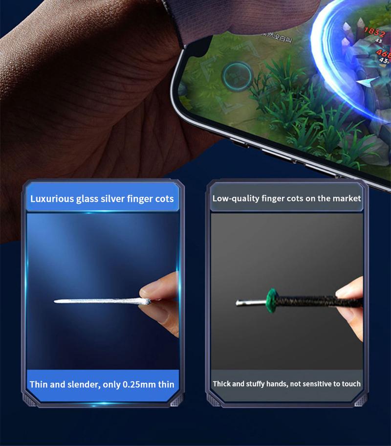 Product Introduction of Tay Áo Ngón Tay Thoáng Khí, 1 Cặp, Dành Cho Chơi Game Và Màn Hình Cảm Ứng, Bọc Ngón Tay, Sợi Màu Bạc, Dành Cho Trò Chơi Điện Thoại, Tương Thích Với PUBG, Tay Áo Ngón Tay Cái 30