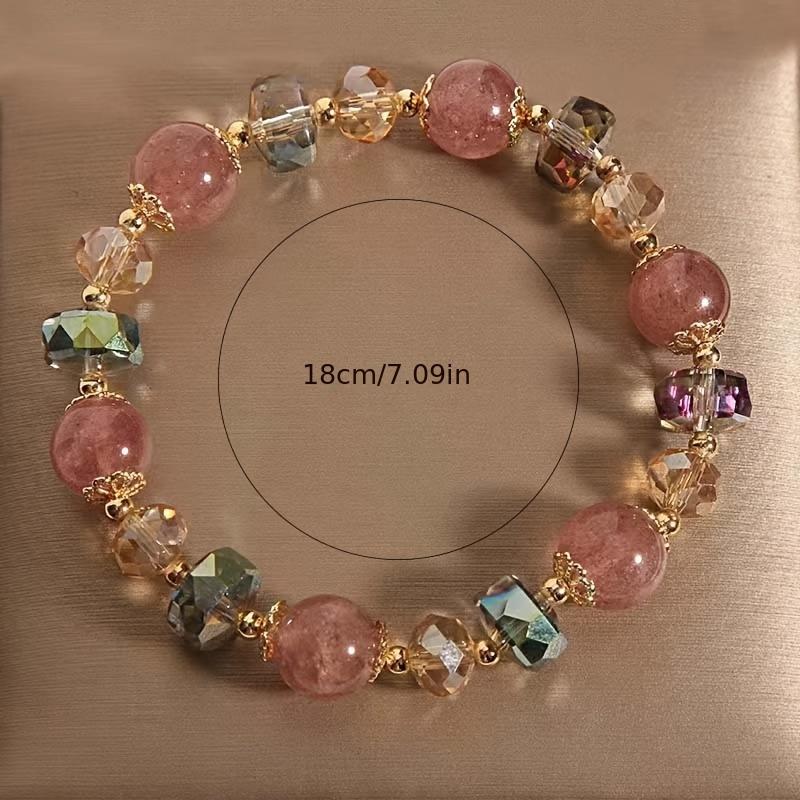 [Strawberry Crystal Beaded Fashion Bracelet] Chic Strawberry & Mixed Crystal Beaded Bracelet - Elastic, Retractable Fashion Jewelry for Women |     Perfect Gift for Birthdays, Valentine's Day, Halloween & Christmas 3