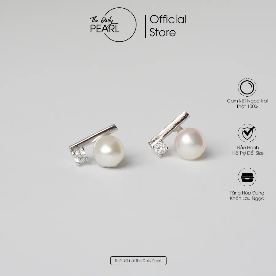 Bông tai Alice ngọc trai nước ngọt 4-5mm dáng bánh bao, độ sáng 5A, kim cài bạc s925