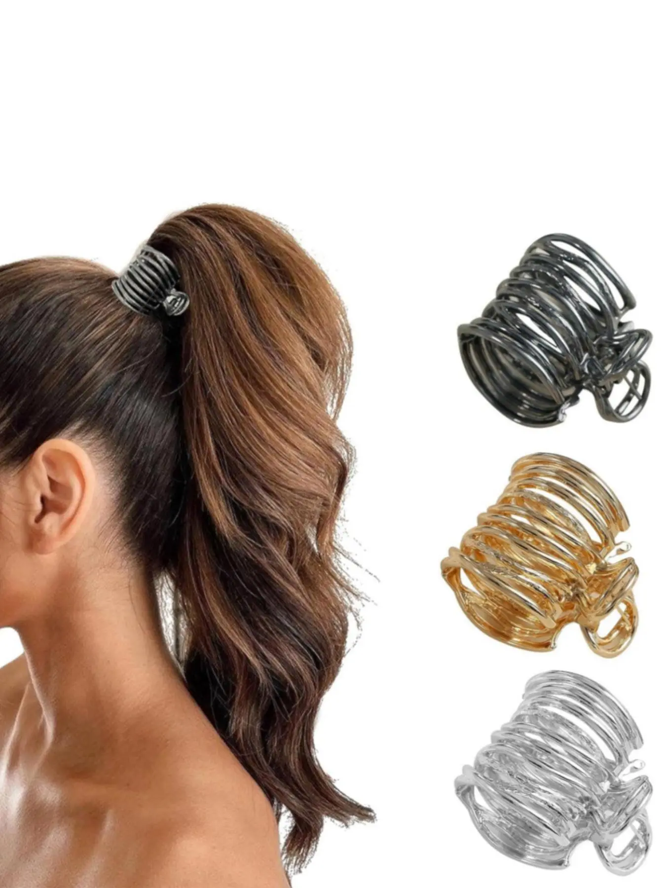 Summer Plain Geometric Design Metal Ponytail Holders Hair Claws, 3 Counts Casual and Versatile Nonslip Hair Claws, Hair Accessories for Women, Daily Use, Party, Travel,  Girlfriend Gifts