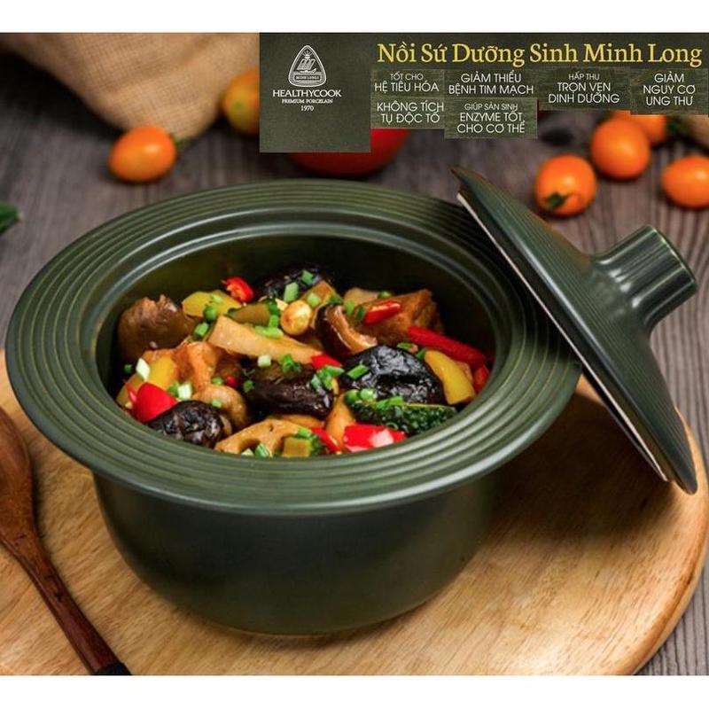 Nồi sứ dưỡng sinh vành tròn Minh Long Dùng cho bếp điện hồng ngoại - bếp gas (hàng lỗi nhẹ)