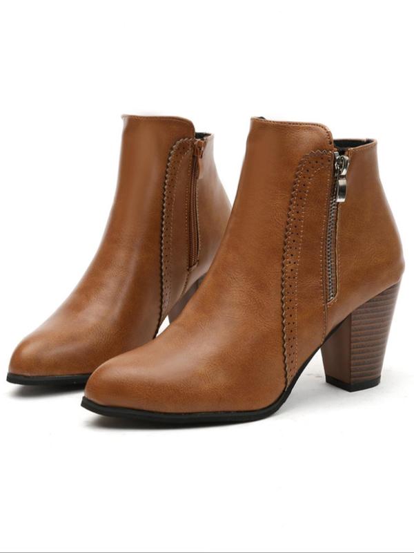 Women's Fashionable Solid Color Side Zipper Boots, Casual Comfortable Boots for Daily Wear, Perfect for Students and Outdoor for Women & Girls 2