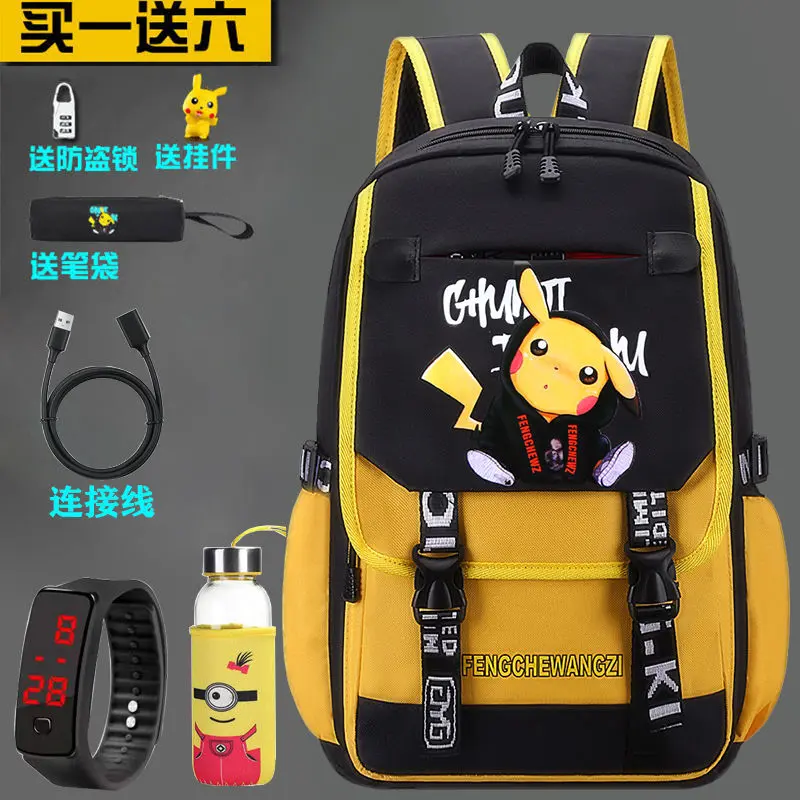 Beg galas kecil untuk lelaki dan perempuan, reka bentuk Pikachu, sesuai untuk pelajar sekolah rendah darjah 1-6, ultra-ringan, ringan, beg bahu berganda