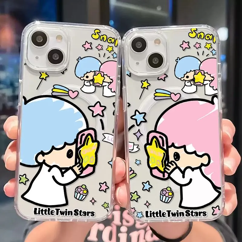 Cartoon Lovely Gemini Little Twin Stars Lovers Magsafe Mobile Phone Case For iPhone 16 Pro Max 15 Pro Max 14 Pro Max Plus Magnetic Phone Back Cover for iPhone 11 12 13 Pro Max Mini XR XS Max 7 8 Plus Back Shell