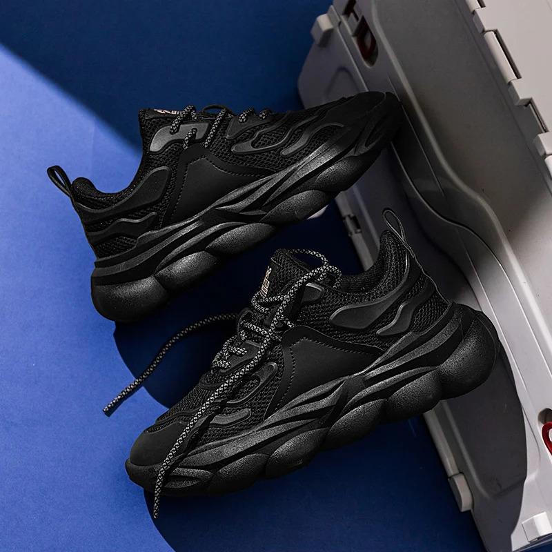 Scarpe da ginnastica casual alla moda da uomo personalizzate, bianche e nere, in rete spessa, traspiranti, sportive, da corsa, per uomo, scarpe sportive da corsa_voghion.com