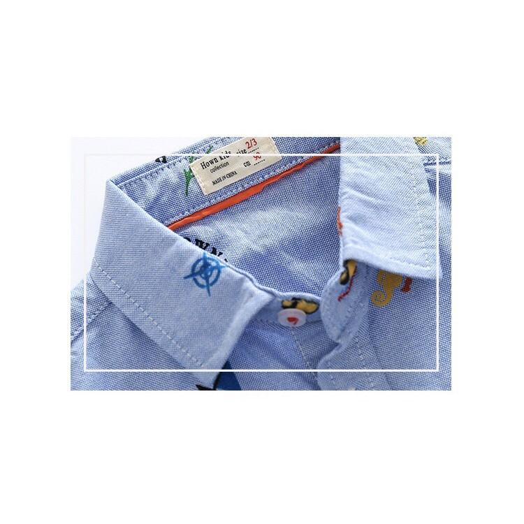 Baju Shirt Kemeja Fashion Anak Laki-Laki Lengan Panjang Warna Biru Dan Putih 4