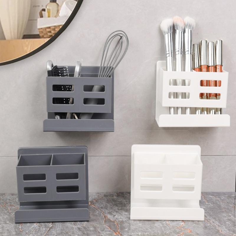 Product Introduction of Wall Mounted No-punching Storage Racks Household Bathroom Sundries Sorting Box Self Adhesive Plastic Kitchen Organizers Supplies 14
