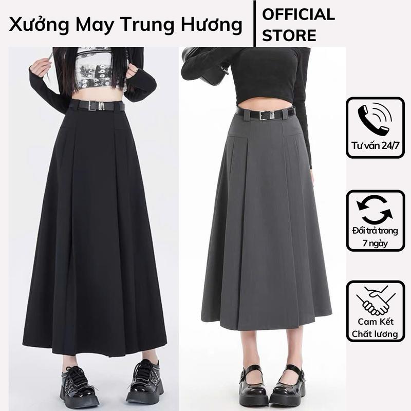 {GIÁ MỞ BÁN} Chân Váy Xếp Ly Dài 80-90cm Basic , Có Túi 2 Bên Phong Cách Vintage Hàn Quốc