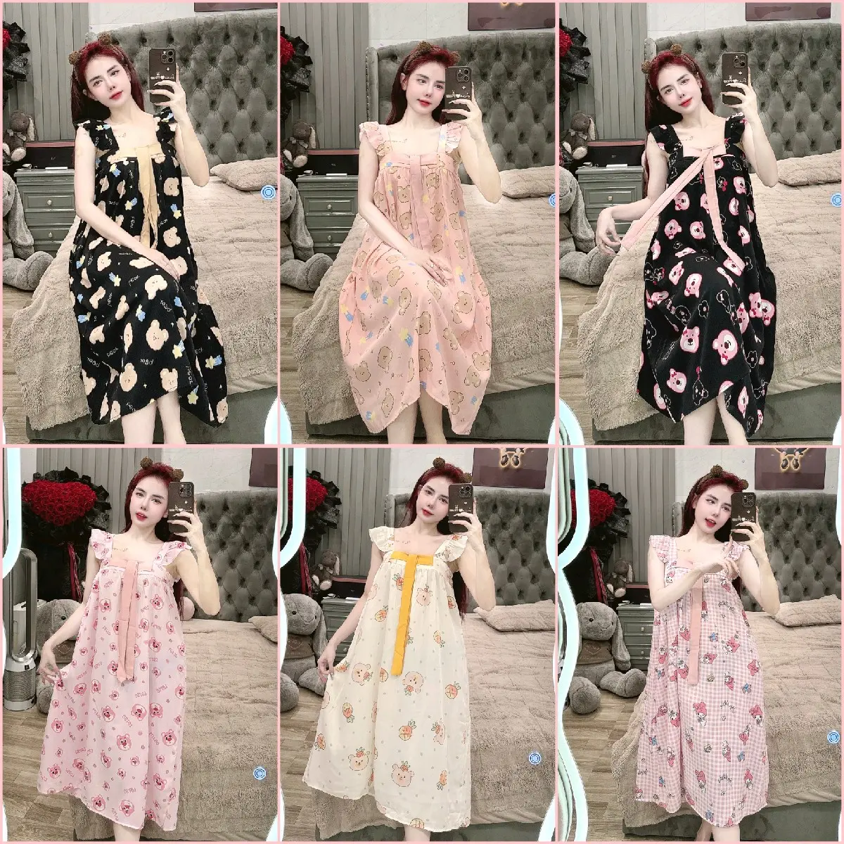 Váy Lụa Mango Tay Cánh Tiên Form Rộng Rãi Chất Mịn Mát Dành Cho Nữ Dưới 65kg Dress Váy Ngủ Women Nhung