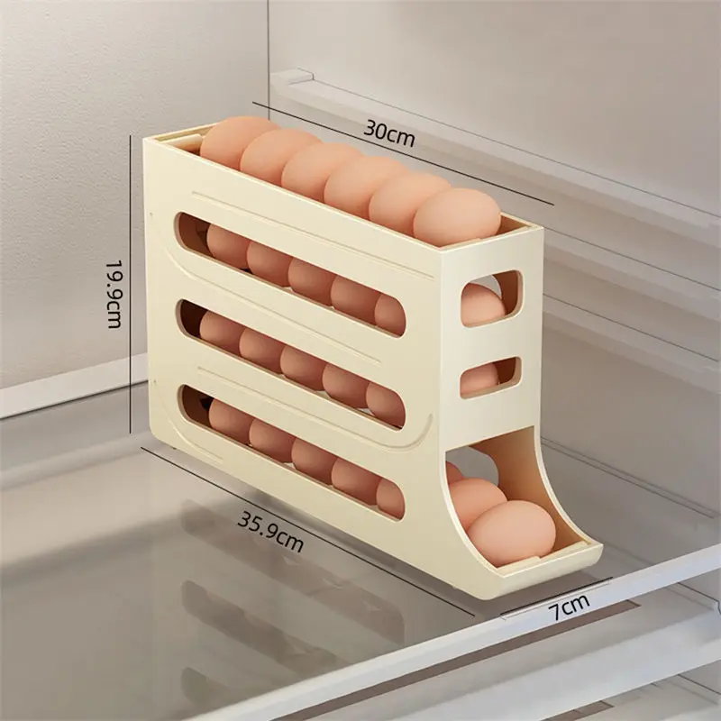 Khay Trứng 4 Tầng Lăn Tự Động - Khay Đựng Trứng Tủ Lạnh Thông Minh Tự Lăn 4