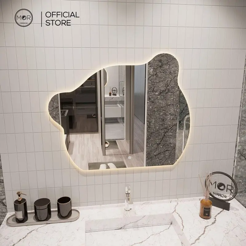 Gương Treo Tường Hình Chú Gấu Decor Phòng Tắm Cao Cấp MOR MIRROR Nhiều kícḣ Thước Đầy Đủ Phụ Kiện Trang Trí Nhà Tráng Gương Trang Trí Đồng Gương Toàn Thân viền màu hồng điều chỉnh được hình trái xoan không thể phá vỡ 0