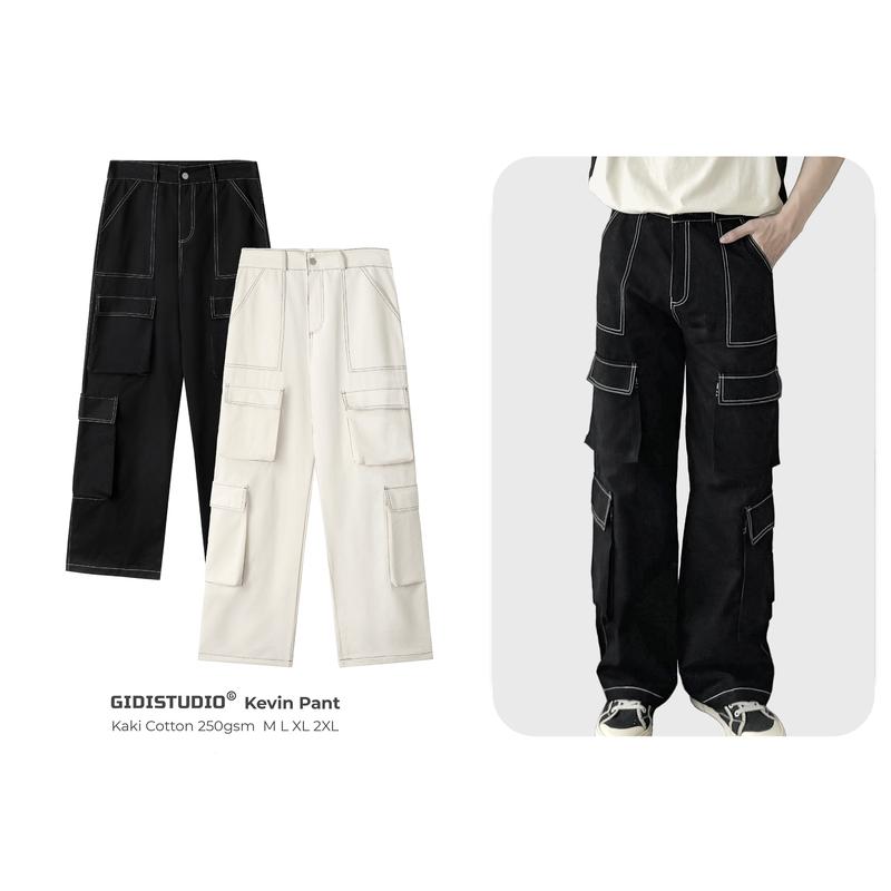 [GIDISTUDIO]_Quần Box Kaki KEVIN Viền Chỉ Túi Hộp Phong Cách Nam Nữ Unisex - quần jogger kaki vải dày dặn, đứng form GIDI