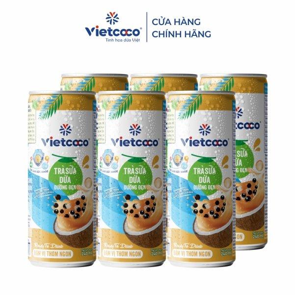 Combo 6 lon Trà sữa dừa đường đen Vietcoco lon 240ml