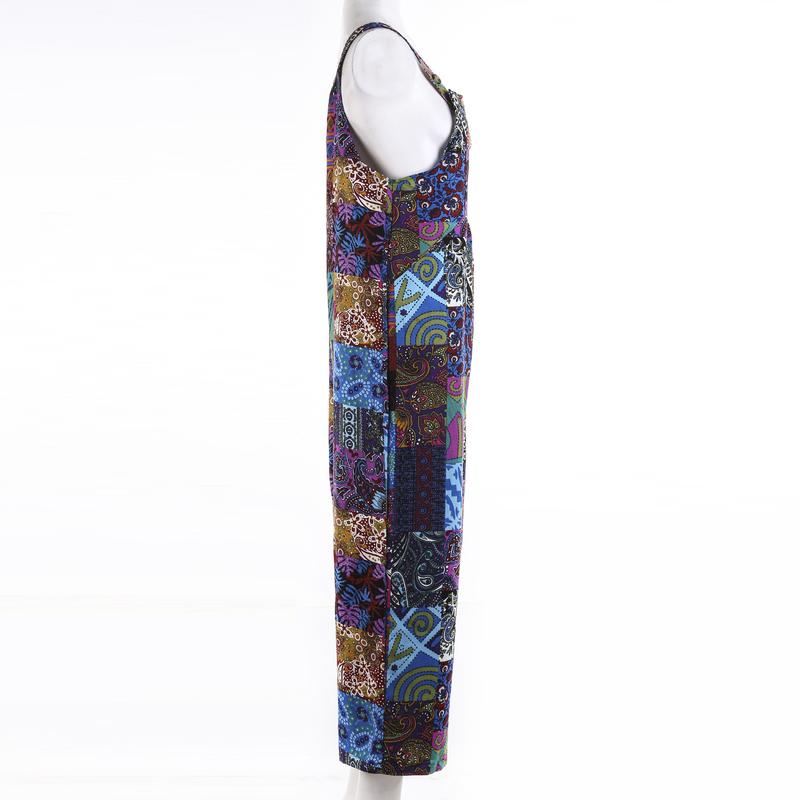 Product Introduction of Women Jumpsuits Summer Overalls Multicolor Ethnic Style Square Neck Sleeveless Casual Rompers with Pockets for Girls Playsuit 50