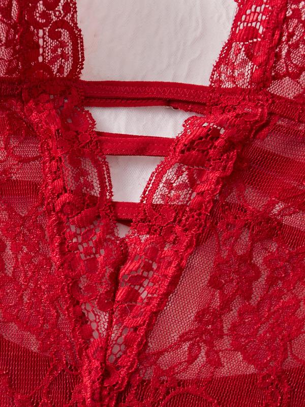 Women's Solid Color Lace  Halter Neck Nightdress & Thong Sexy Sleepwear Set, Sexy Fashion  Tie Back Backless Sleeveless  Nightgown & Panty Set, Women's Sleepwear for All Seasons 7