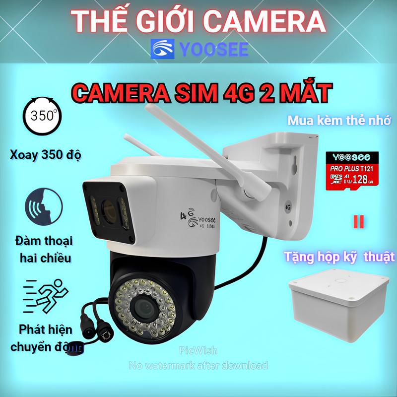 (Tặng HKT khi Mua Cam kèm thẻ nhớ ) Camera Yoosee dùng Sim 4G - 2 mắt xem 2 khung hình - Ngoài trời chống nước - Đàm Thoại 2 chiều - Xoay 350 độ - Cảnh báo chống trộm