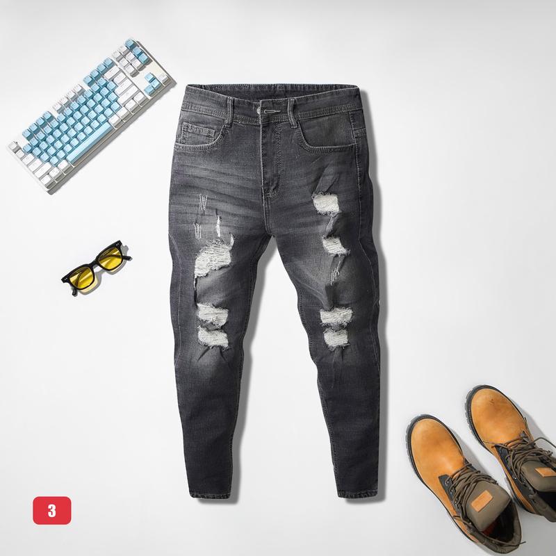 Quần jean dài nam màu xám đậm rách nhiều chất bò co dãn tốt Q03 form dáng skinny Menswear Pants Có Túi - TCS Trùm Chuyên Sỉ