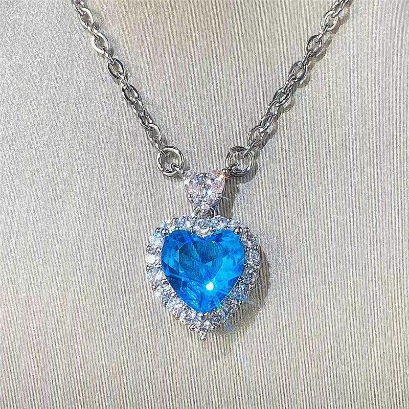 Product Introduction of Xiyin Hot-Selling Ocean Heart Pendant Necklace Beautiful Light Luxury Niche Ring Earring Set Summer Clavicle Chain 5